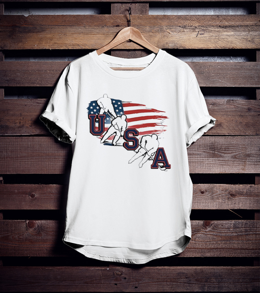 USA Olympic Gold Medal Hockey American Flag Hockey Players T-Shirt