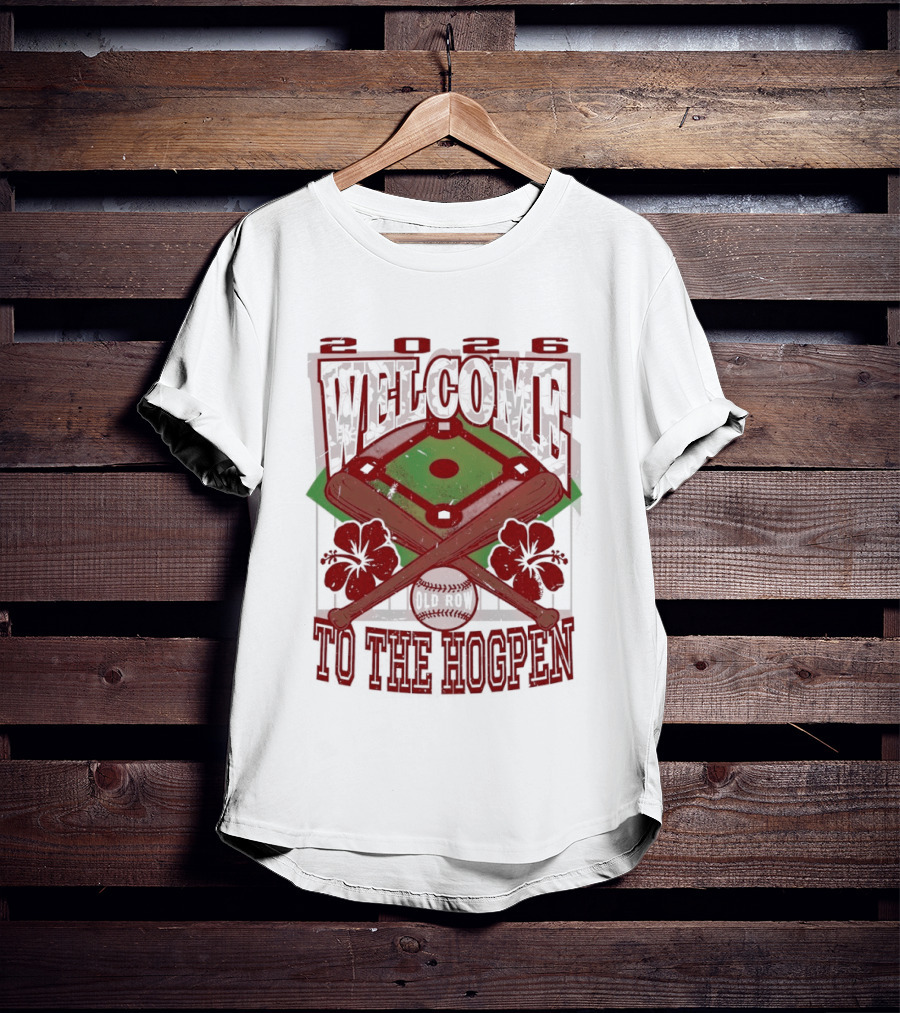Arkansas Razorback Welcome To The Hogpen Baseball Field Floral Crossed Bats T-Shirt