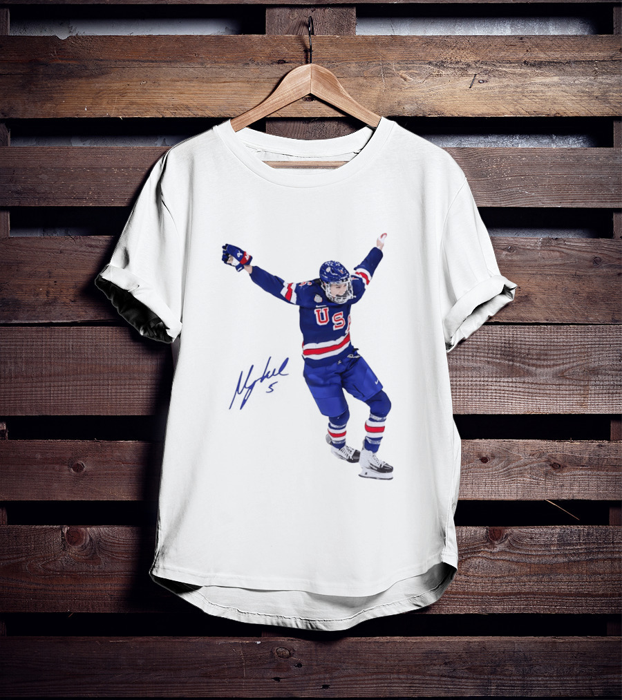 USA Team Hockey Megan Keller Blue Uniform Celebration T-Shirt