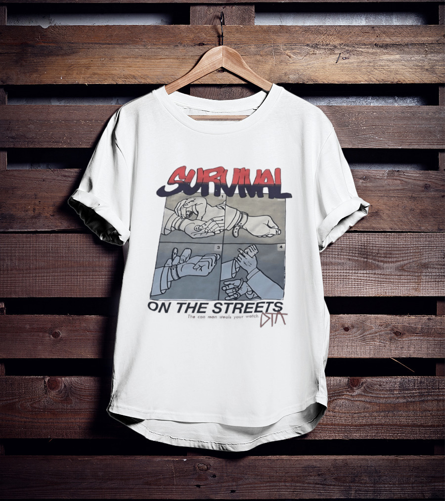 Survival On The Streets Con Man Steals Your Cartoon Panel Instructions T-Shirt