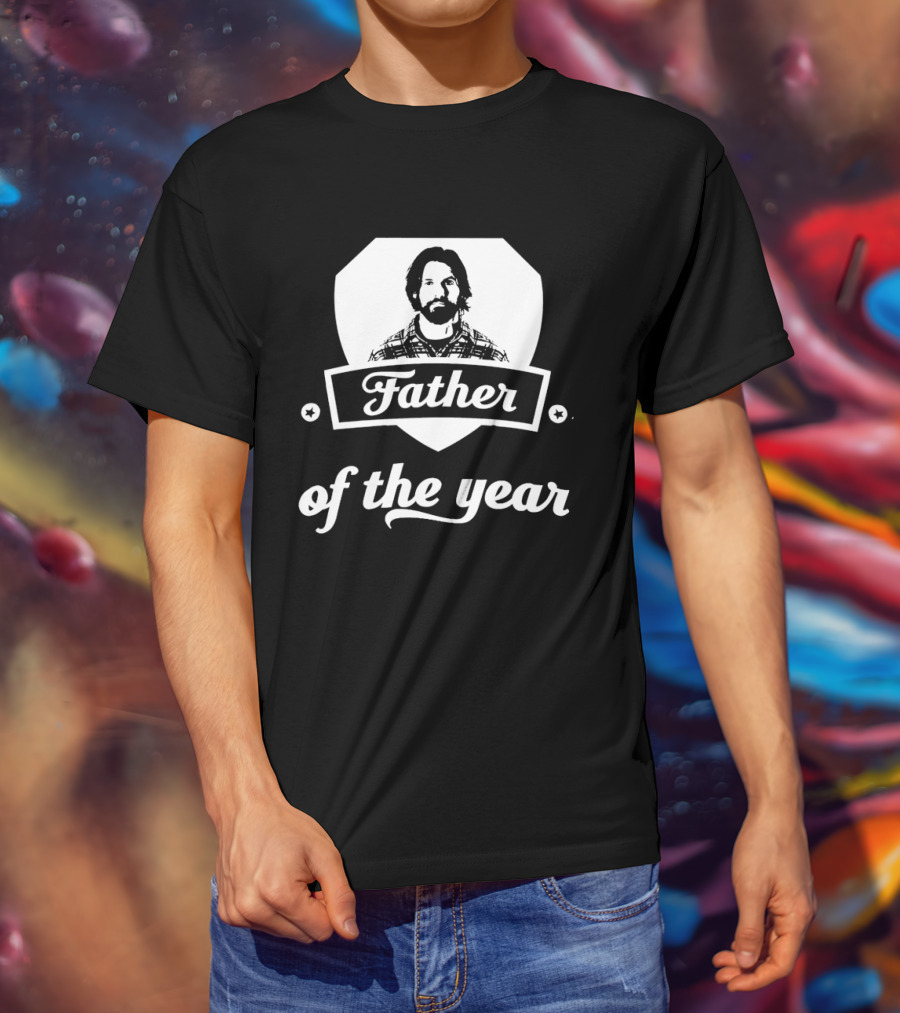 Father Of The Year Beard Plaid Shield Stars T-Shirt