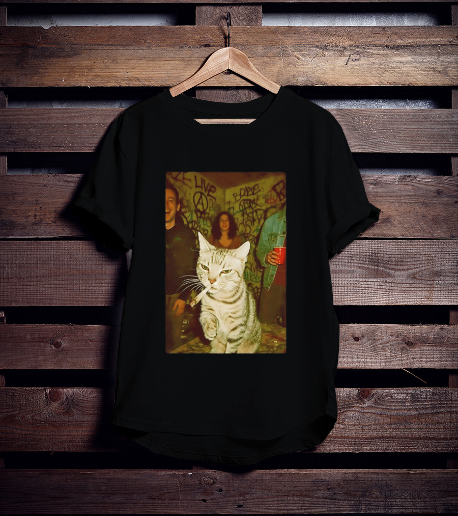 Smoking Tabby Cat Live Punk Party Scene T-Shirt
