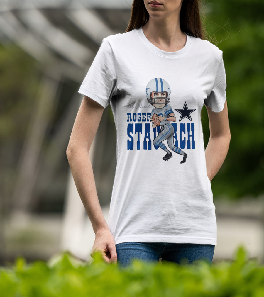 Roger Staubach Dallas Cowboys Football Cartoon With Star T-Shirt