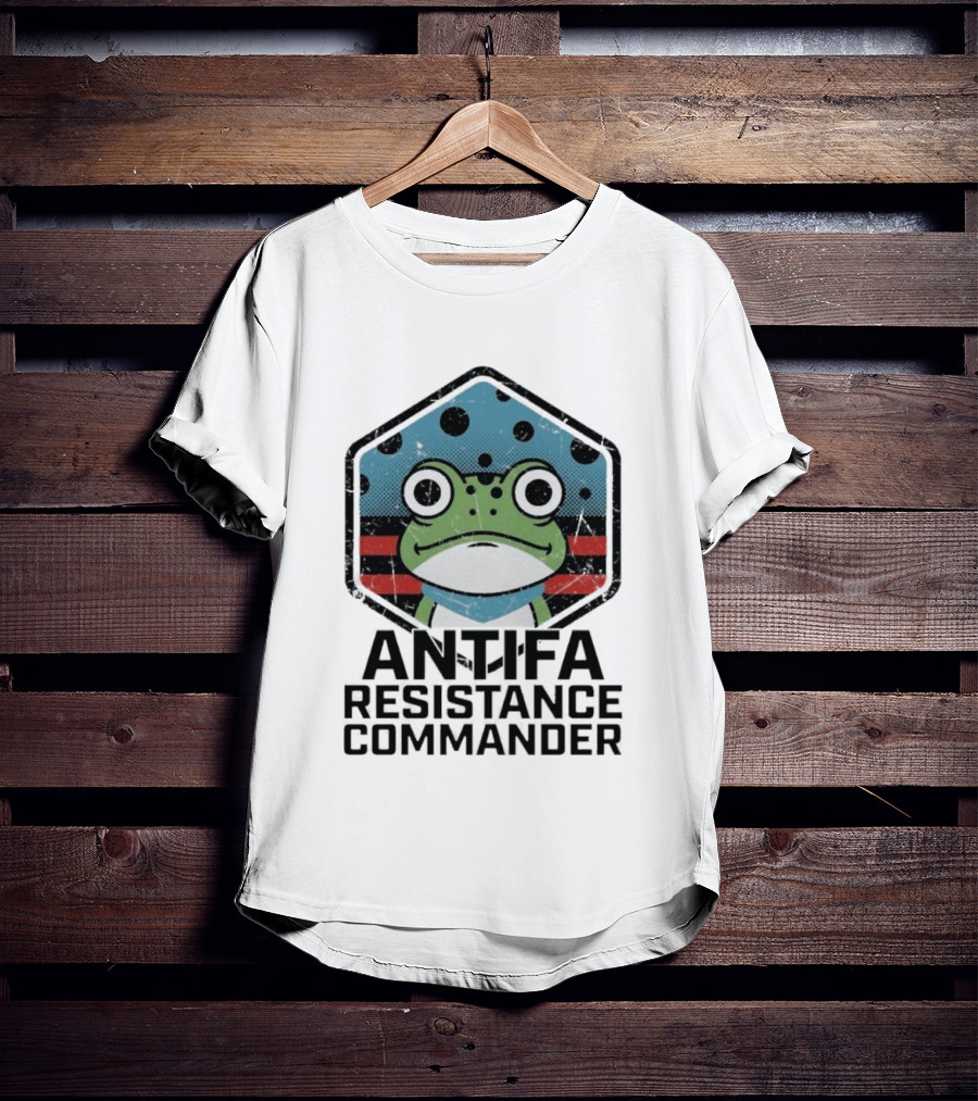Antifa Resistance Commander Frog Hexagon T-Shirt