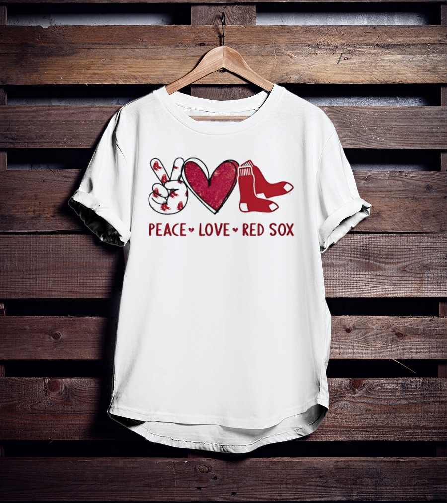 Peace Love Red Sox Hand Sign Heart Shape Socks T-Shirt
