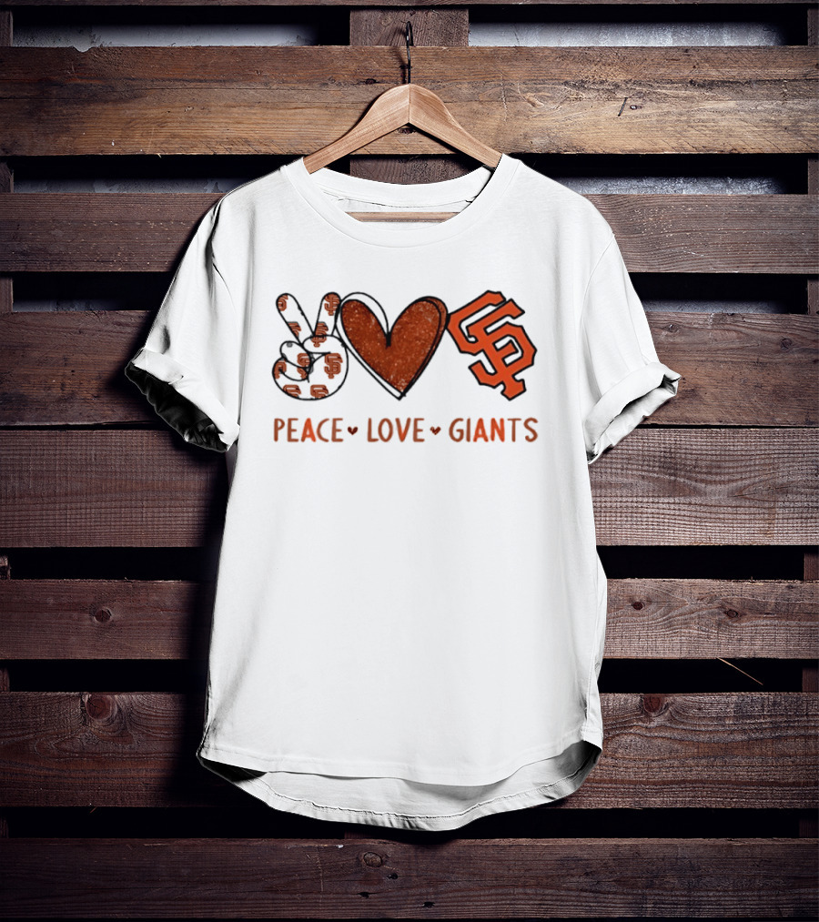 San Francisco Giants Peace Love SF Hand Sign Heart Shape T-Shirt
