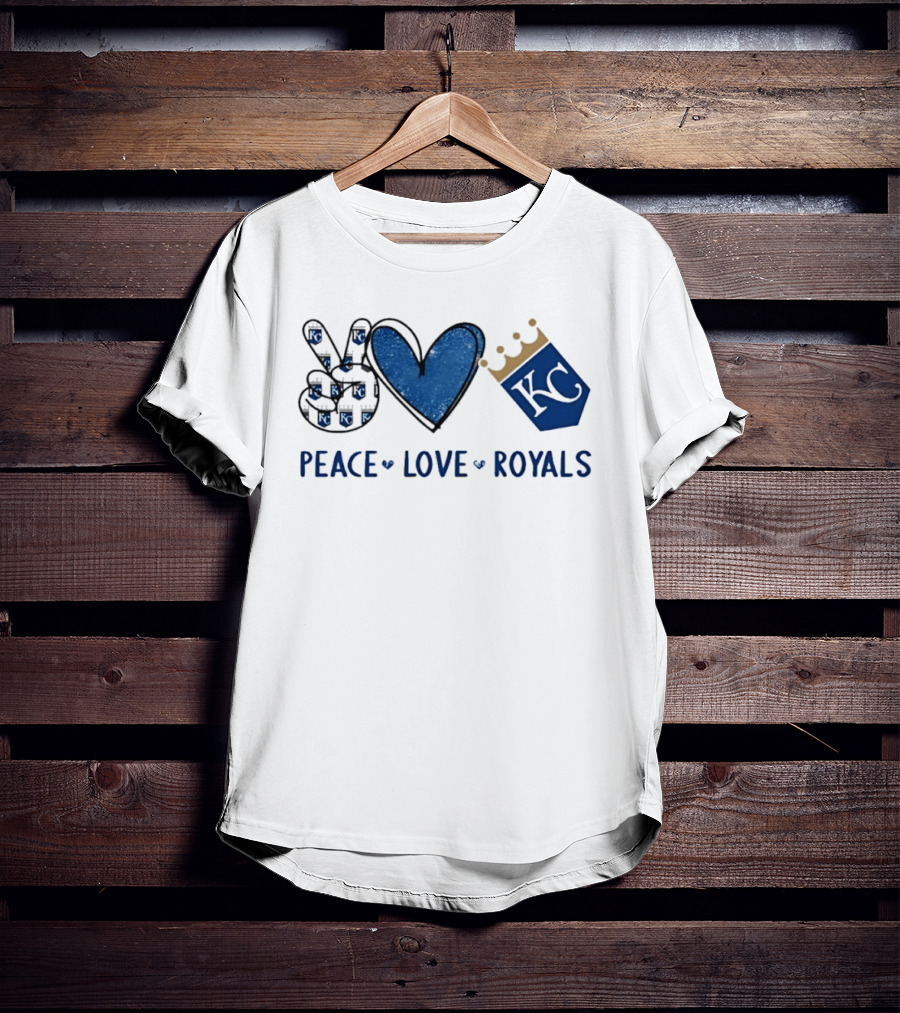 Peace Love KC Royals Hand Sign Heart Shape T-Shirt