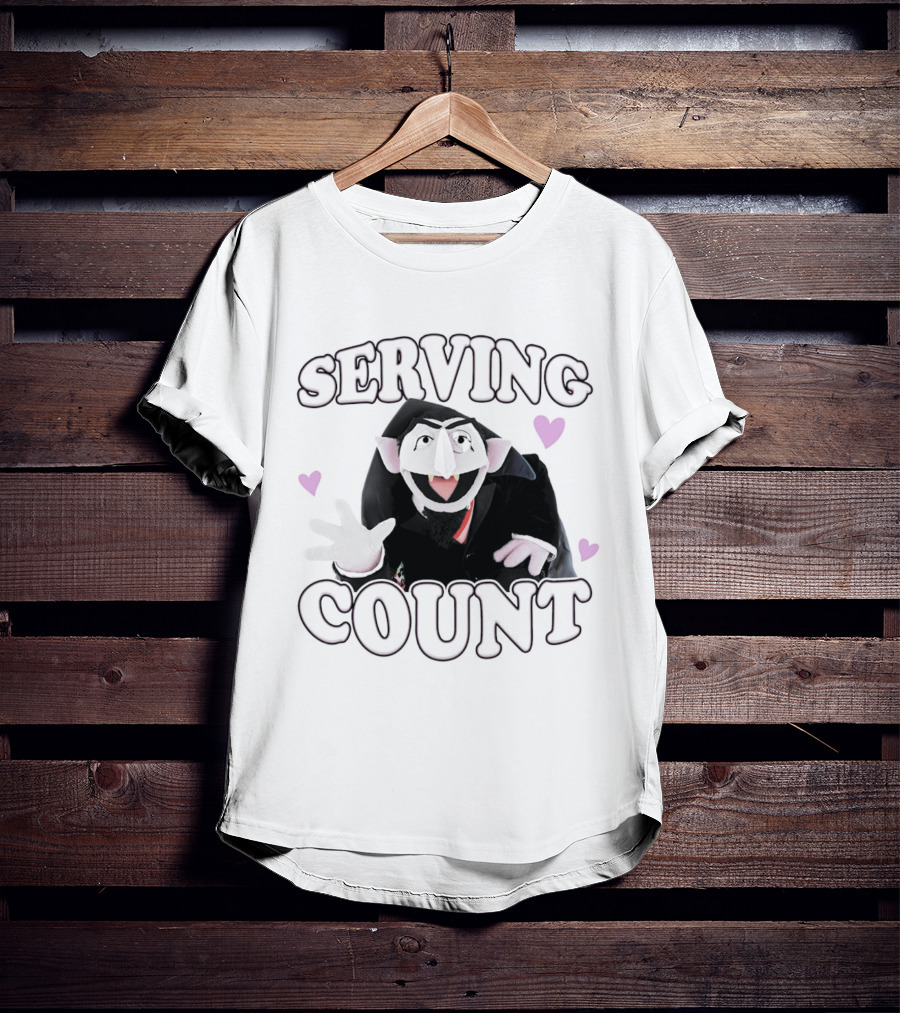 Serving Count Cartoon Vampire Hearts T-Shirt