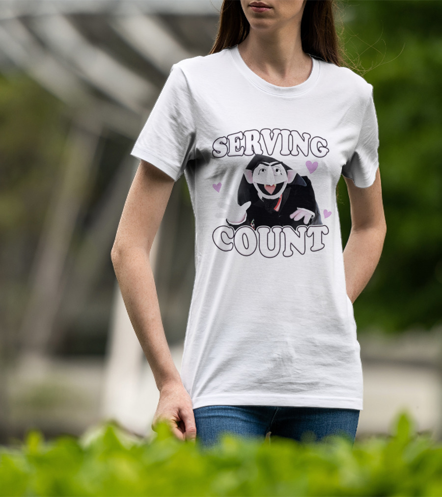 Serving Count Cartoon Vampire Hearts T-Shirt