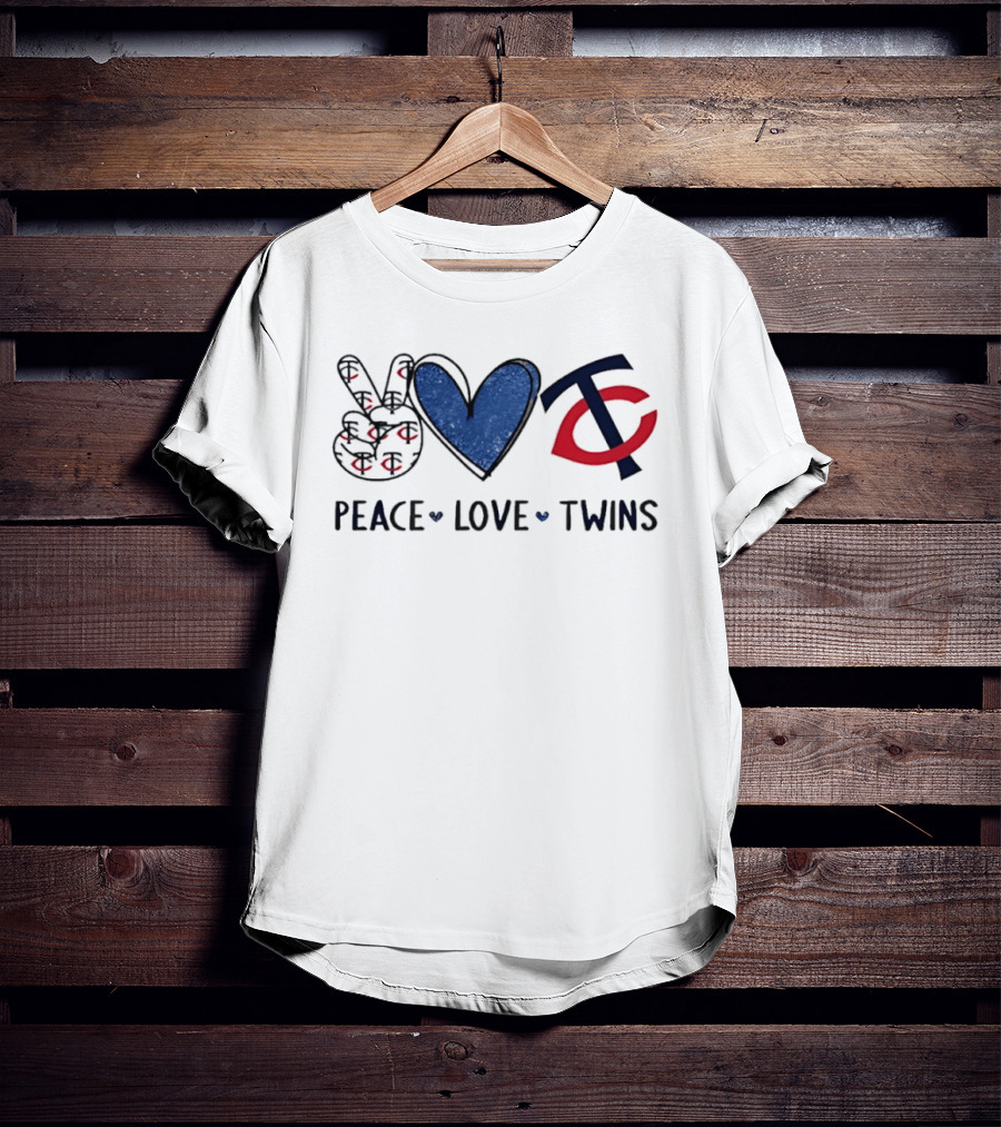 PEACE LOVE TWINS Hand Sign Heart Shape TC Logo Minnesota Twins T-Shirt