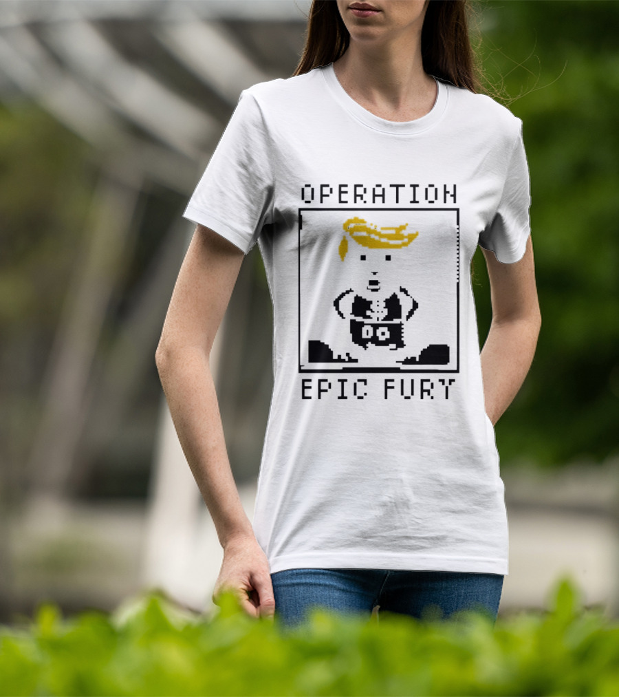 Operation Epic Fury Trump Cartoon Blocky Style Yellow Hair T-Shirt