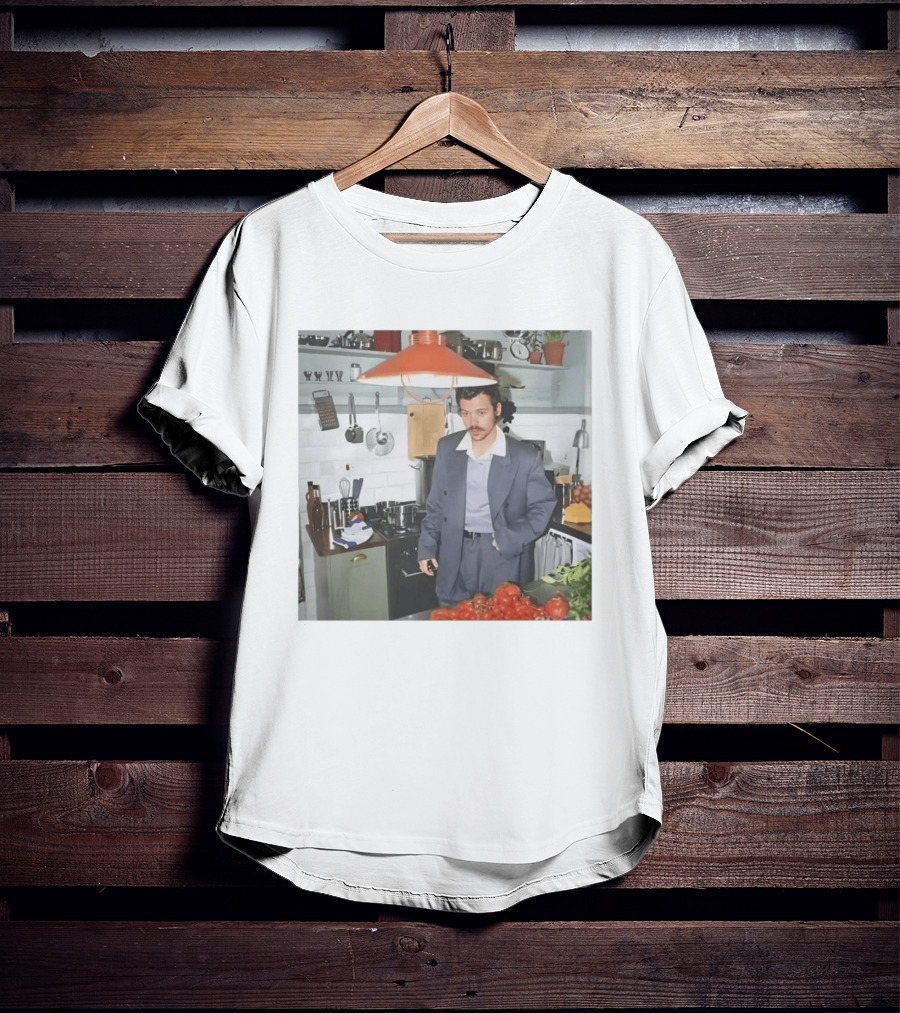 Harry Cooking In Stylish Kitchen With Suit And Vegetables T-Shirt