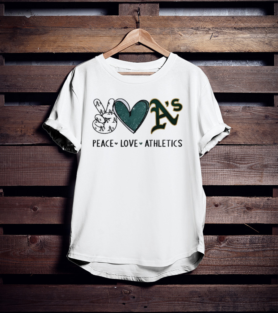 Peace Love Oakland Athletics Hand Sign Heart Shape A's T-Shirt