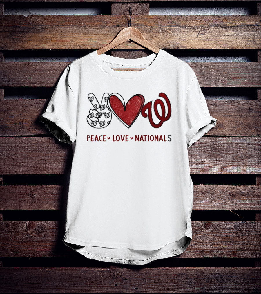 Peace Love Nationals Hand Sign Heart Shape Washington Nationals T-Shirt