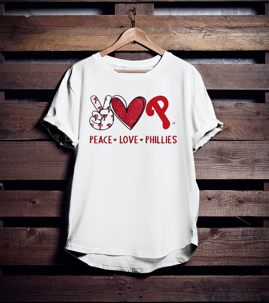 Peace Love Phillies Hand Sign Heart Shape Philadelphia Phillies T-Shirt