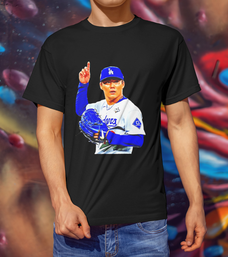 Yoshinobu Yamamoto '26 Los Angeles Dodgers Player Blue Glove T-Shirt