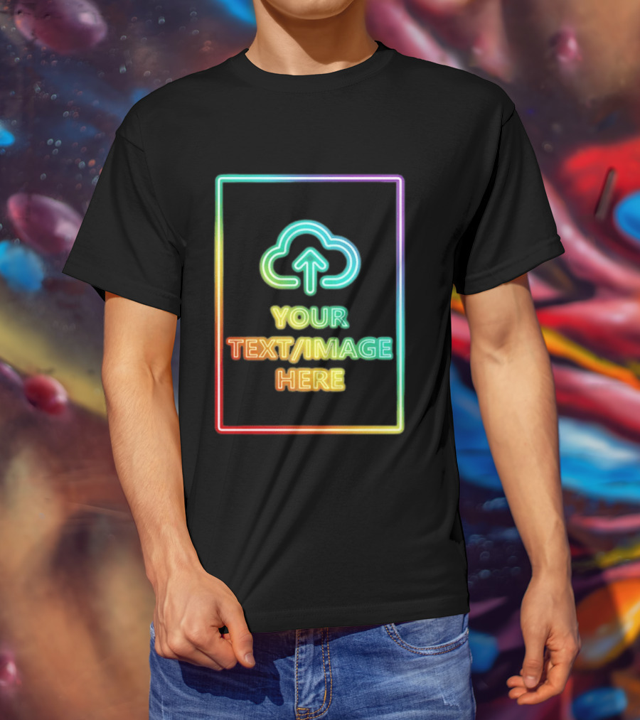 Your Text Image Here Neon Light Cloud Upload T-Shirt