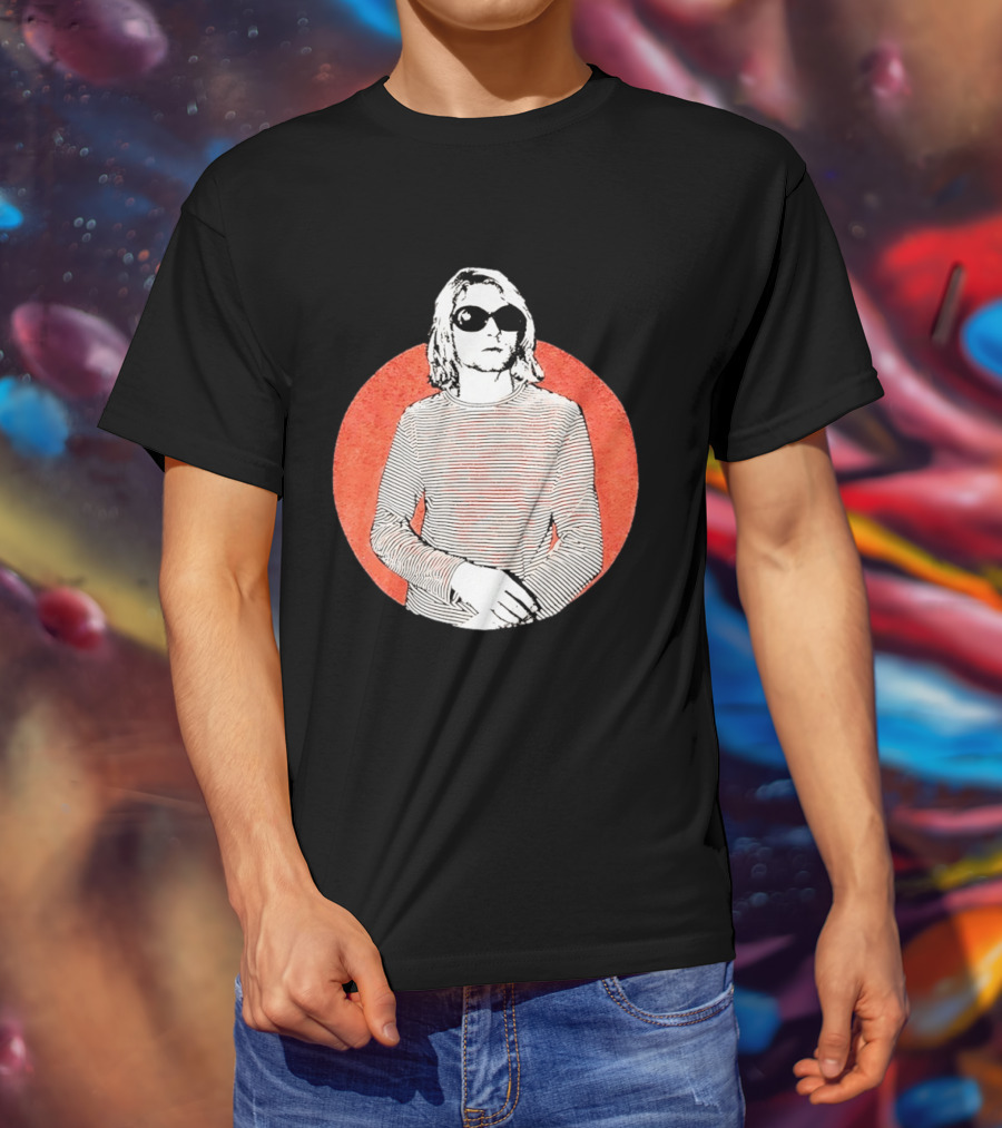 Kurt Cobain Striped Long Sleeve With Sunglasses T-Shirt