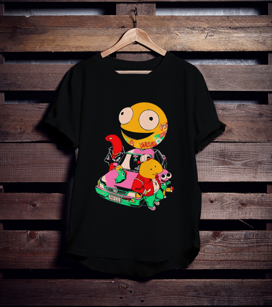 Pac Man Inspired Japanese Characters And Vintage Car Adventure T-Shirt