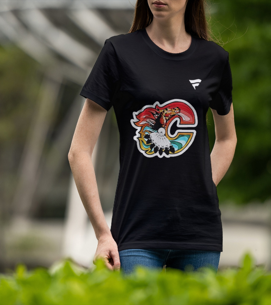 Calgary Flames Hockey Native Tribute C Logo Celebration T-Shirt