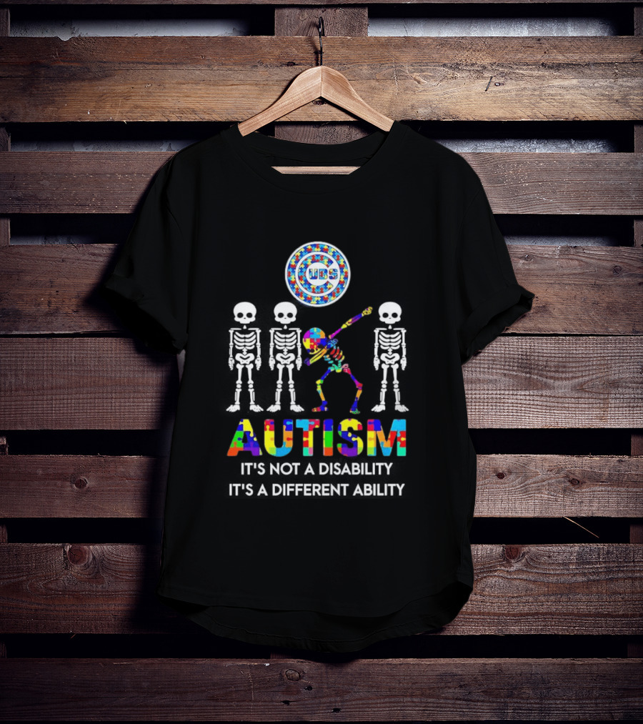 Chicago Cubs Autism It's Not A Disability It's A Different Ability Skeleton Puzzle T-Shirt