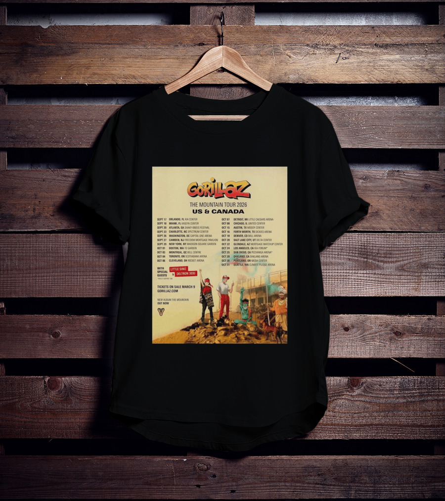 Gorillaz The Mountain Tour 2026 US Canada Dates Little Simz Deltron 3030 T-Shirt