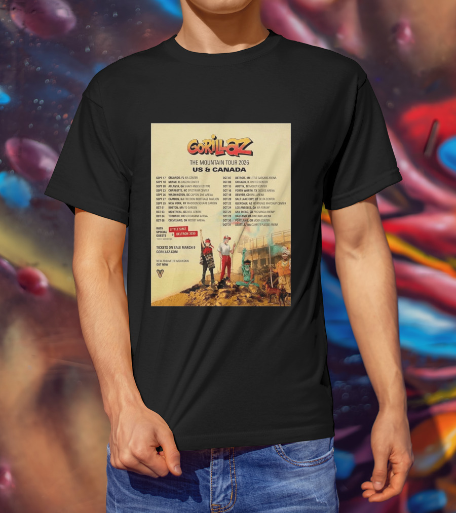 Gorillaz The Mountain Tour 2026 US Canada Dates Little Simz Deltron 3030 T-Shirt