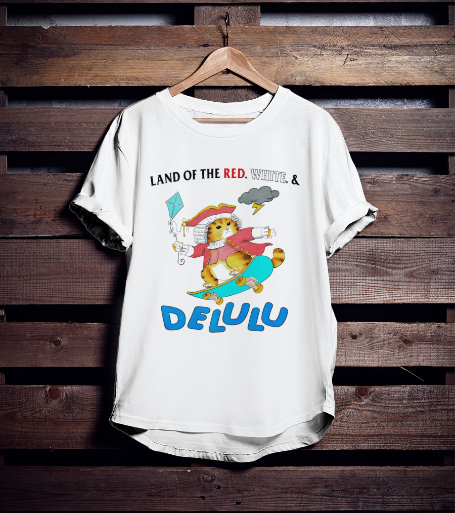 Land Of The Red White And Delulu Cat Pirate Skateboard Kite T-Shirt