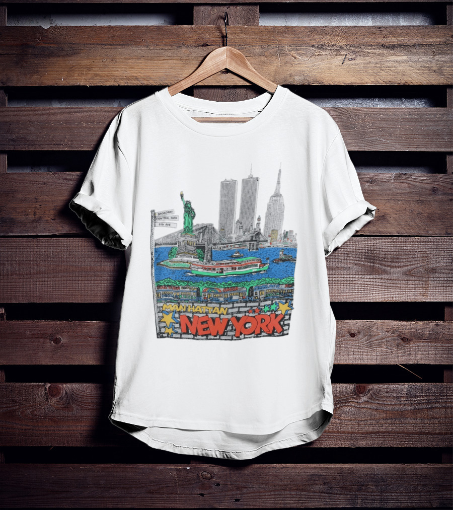 Statue Of Liberty Brooklyn Bridge Broadway Central Park 5th Ave Manhattan New York Skyline T-Shirt
