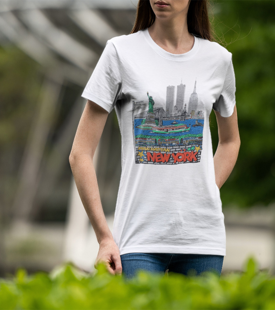 Statue Of Liberty Brooklyn Bridge Broadway Central Park 5th Ave Manhattan New York Skyline T-Shirt
