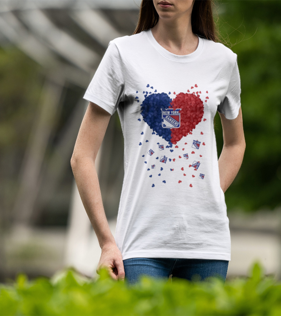 New York Rangers Heart Shaped Emblem With Blue And Red T-Shirt