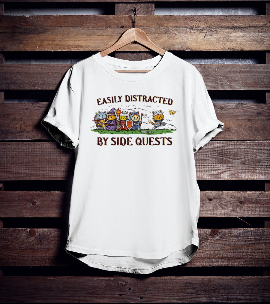 Easily Distracted By Side Quests Cats In Fantasy Costumes T-Shirt