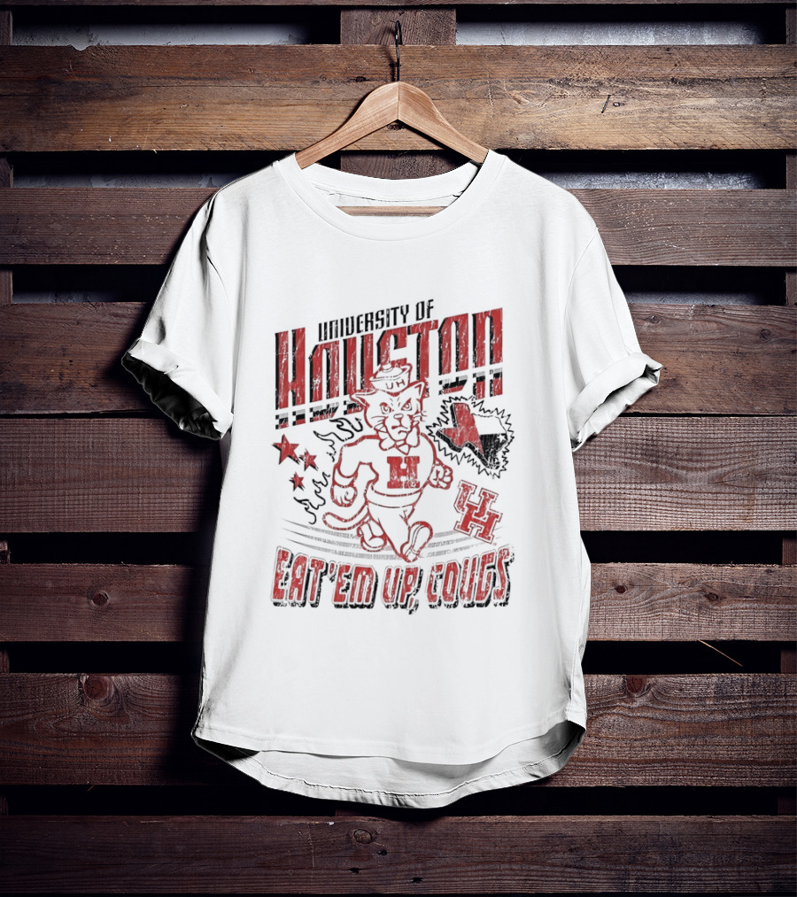 University Of Houston Eat 'Em Up Cougs Runnin' Houston Cougar Texas Stars And Paw T-Shirt