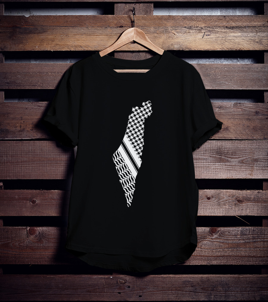 Free Palestine Map With Kufiya And Waves T-Shirt
