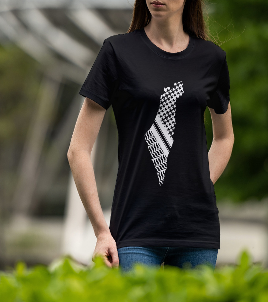 Free Palestine Map With Kufiya And Waves T-Shirt