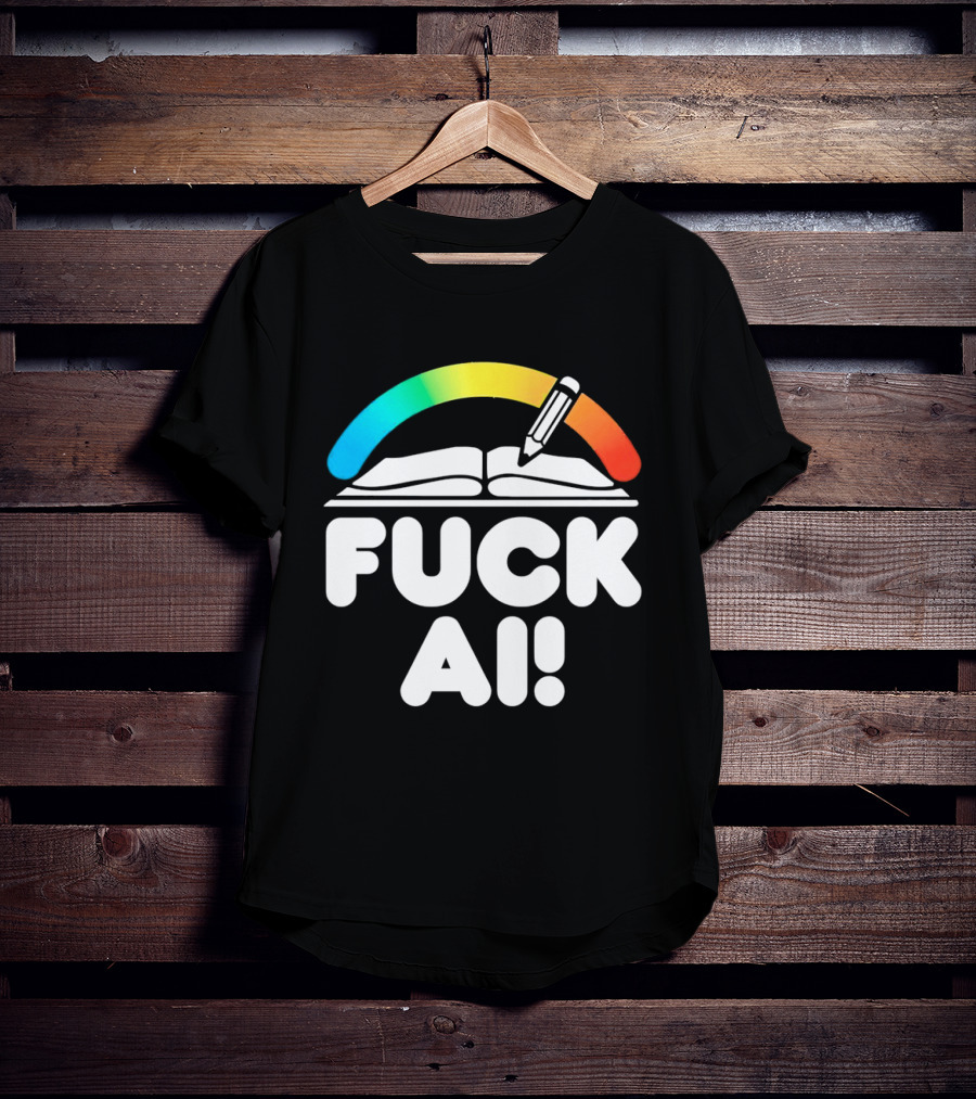 FUCK AI Open Book With Rainbow Pencil T-Shirt