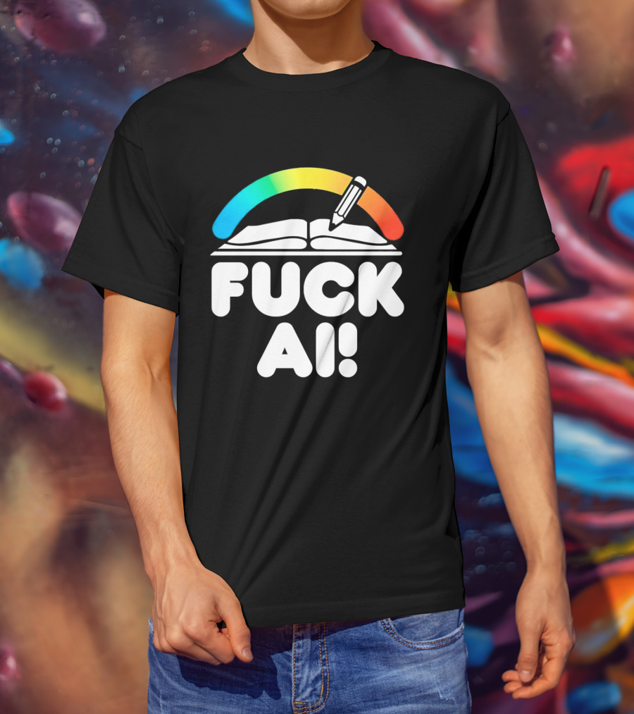 FUCK AI Open Book With Rainbow Pencil T-Shirt