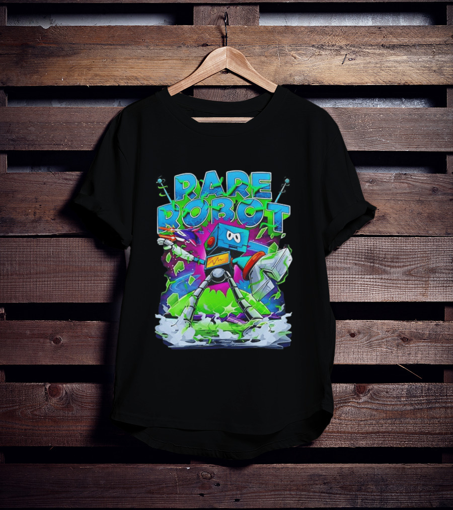 RARE ROBOT 555 Futuristic Retro Neon Style Robot Explosion T-Shirt