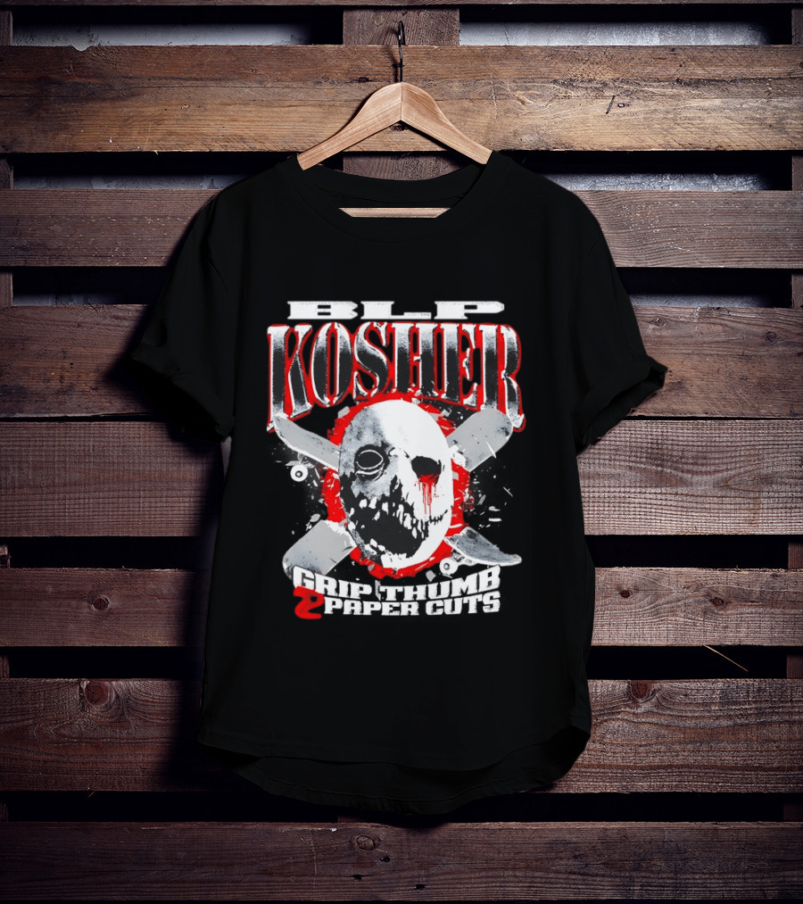 RIP Kosher Grip Thumb Paper Cuts Horror Mask Cross Knives T-Shirt