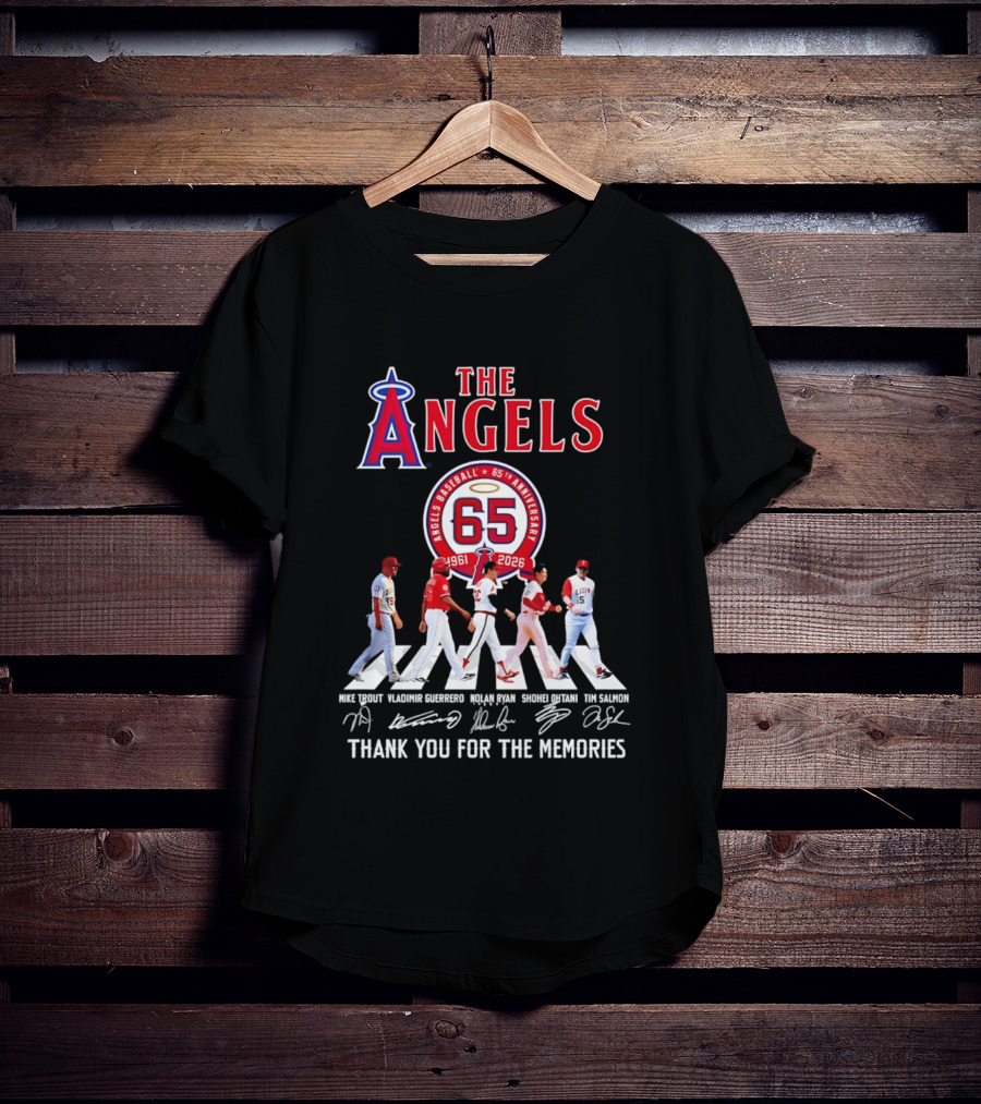 The Angels Baseball 65th Anniversary 1961 2026 Thank You For The Memories Mike Trout Vladimir Guerrero Nolan Ryan Shohei Ohtani Tim Salmon T-Shirt