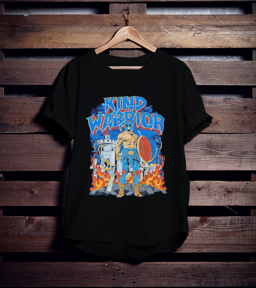 Kind Warrior Castle Flames Comic Hero T-Shirt