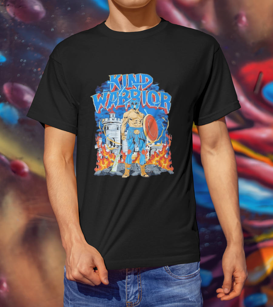 Kind Warrior Castle Flames Comic Hero T-Shirt