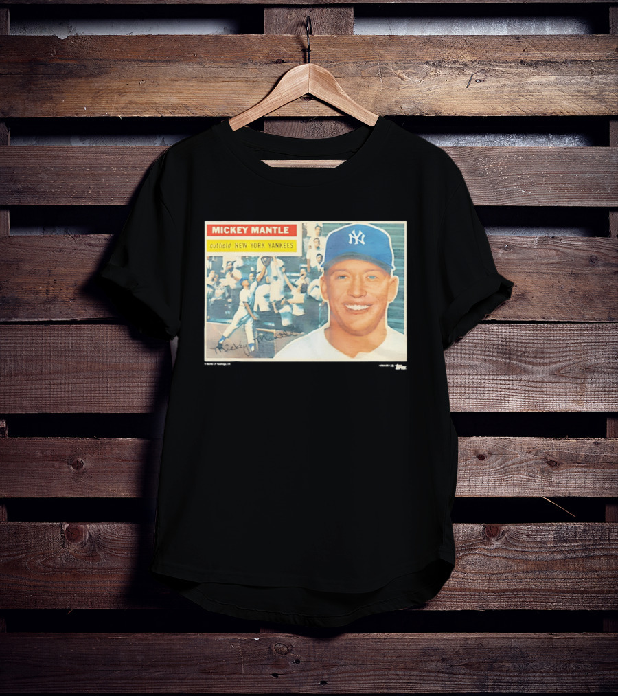 Mickey Mantle Outfield New York Yankees 1956 Topps Baseball Card T-Shirt