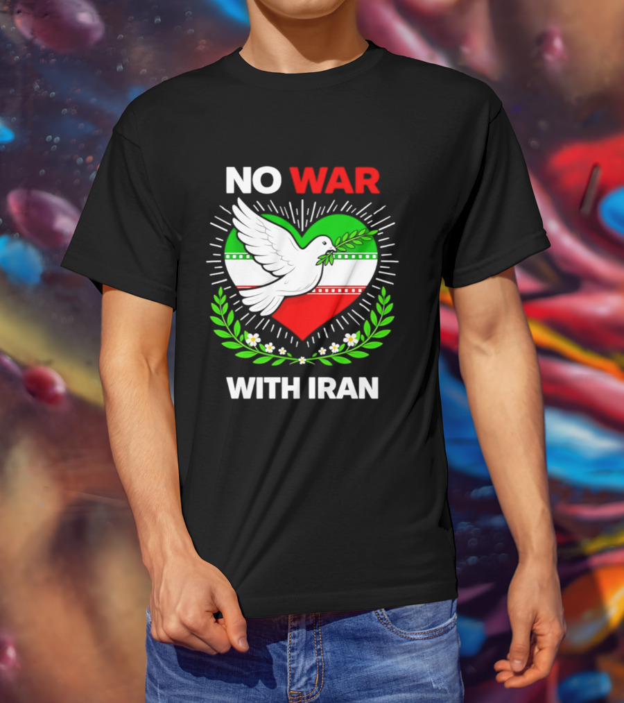 No War With Iran Dove Peace Heart Flag T-Shirt