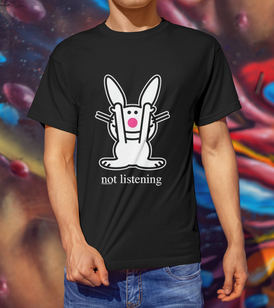 Bunny Not Listening Playful Ears Up Cartoon T-Shirt