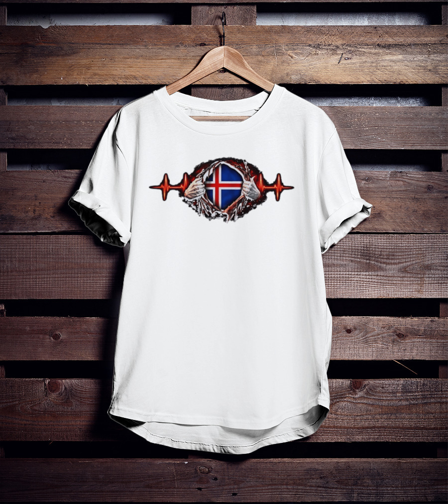 Iceland Heartbeat Flag Reality Glitch T-Shirt