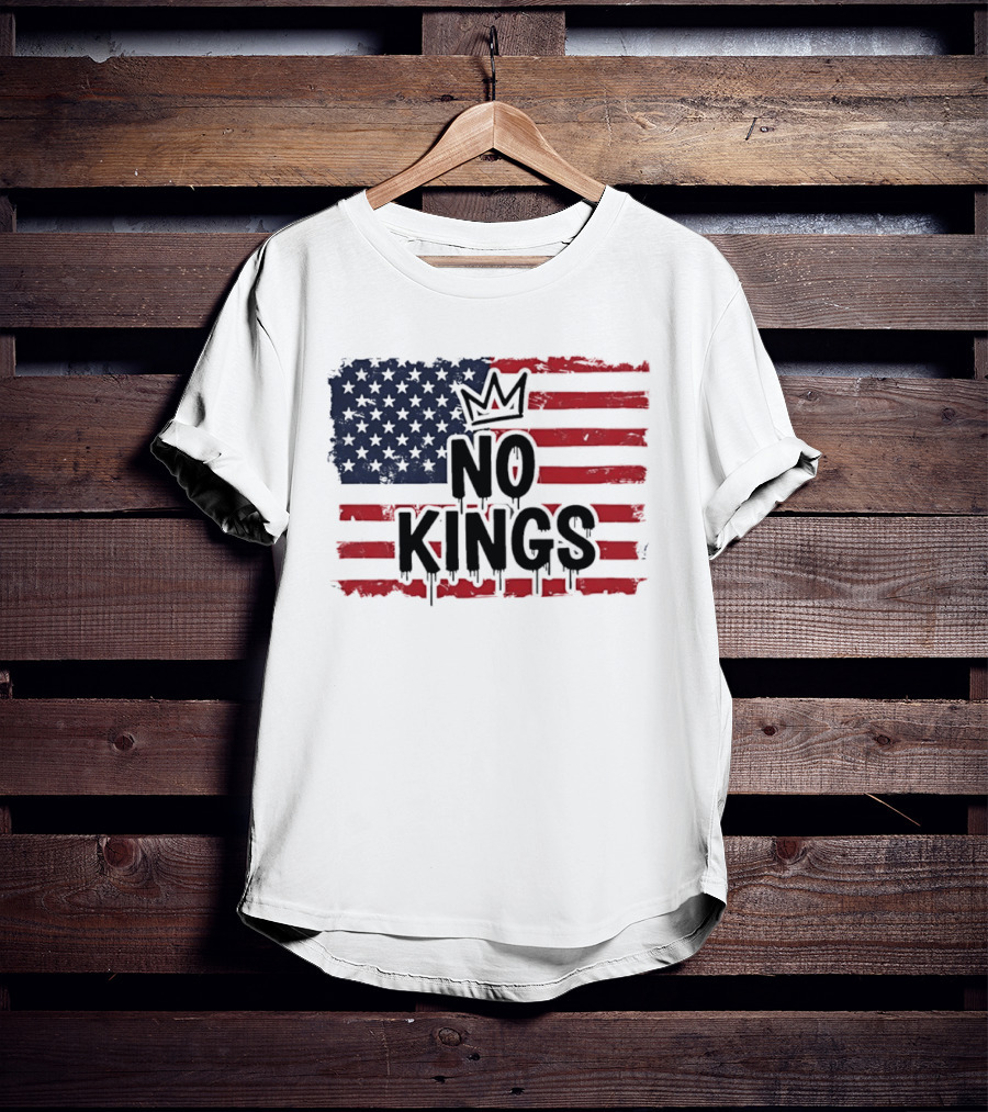 No Kings In America US Flag With Crown Melting Effect T-Shirt