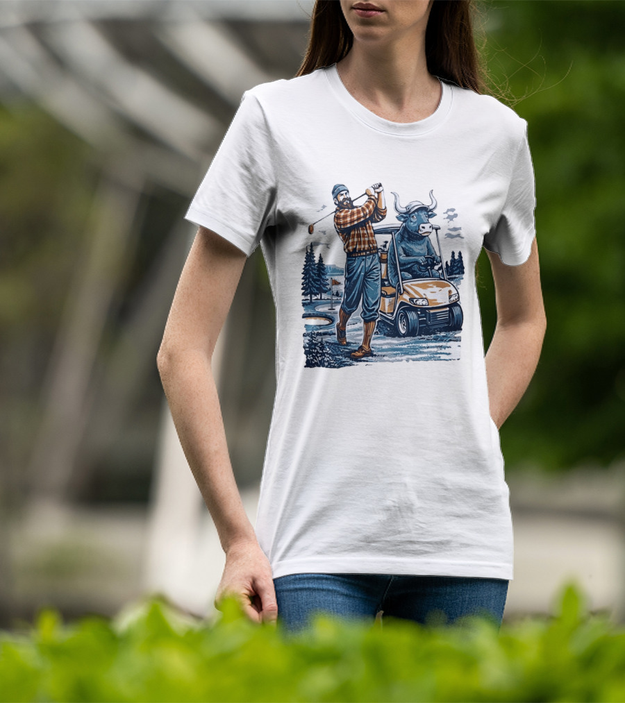 Paul Babe Playing Golf With Bison Driving A Golf Cart T-Shirt