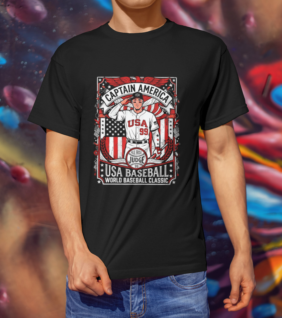 Captain America USA Baseball Judge 99 World Baseball T-Shirt