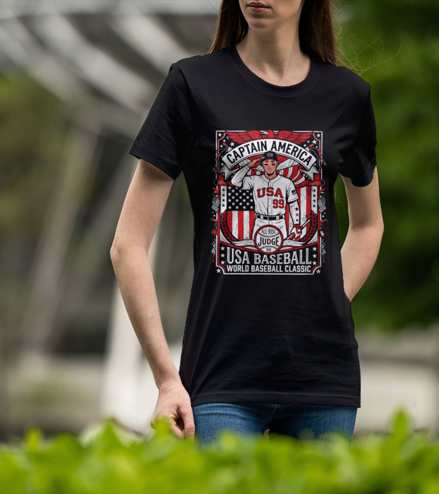 Captain America USA Baseball Judge 99 World Baseball T-Shirt